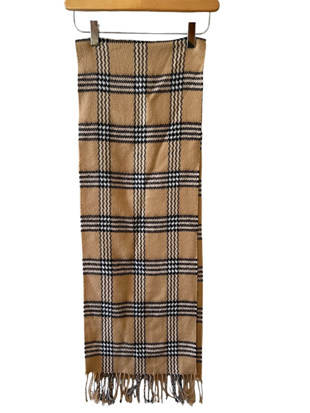 Cashmere Scarf Tan Black Brit Plaid Print